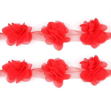 1yard=12pcs flowers 3D Chiffon Cluster Flowers Lace Dress Decoration Lace Fabric Applique Trimming Sewing Supplies
