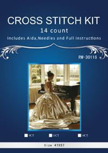 1th Beauty and Piano,Counted Cross Stitch14CT DMC Cross Stitch Sets DIY Cross Stitch Kits for Embroidery Home Decor