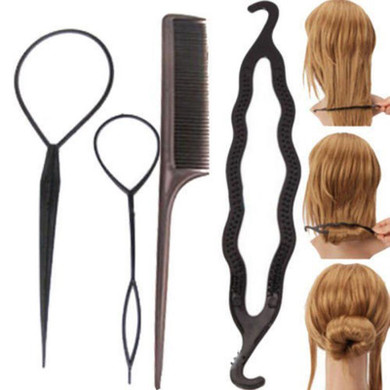 1Set=4Pcs Girls Hair Braiding Tool Twist Styling Hair Clip Stick Bun Meatball Head Maker Comb Hair Pull Pin Hairdressing Tools