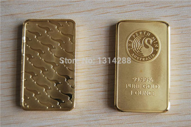Sample order,3pcs/lot weight about 31gram/pcs Non magnetic 24k gold plated perth mint australia bullion bar,replica gold bar