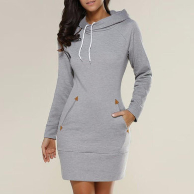 SAGUARO Vestidos 2018 Autumn Winter Women Straight Casual Dress Female Long Sleeve Hooded Pockets Mini Dresses Plus Size 5XL