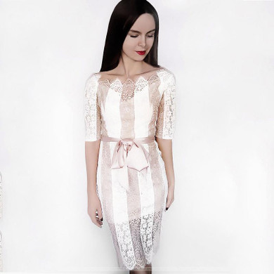 Vintacy women lace dress Bodycon 2017 OL office summer dress Hollow out patchwork spring dress sheath slash neck women dresses