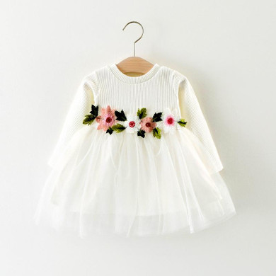 VIMIKID Baby Girls Dress 2017 New Dress for Baby Girls Long Sleeve Embroidery Flowers Mesh Tutu Dress Children Clothing Toddler