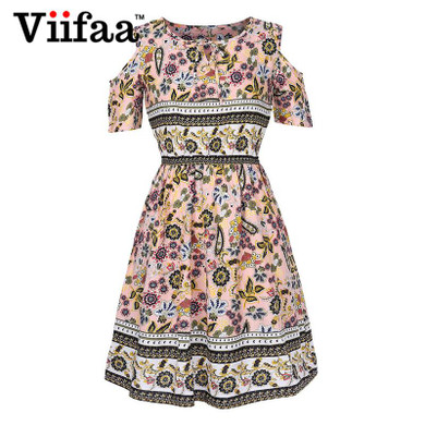 Viifaa Vintage Print Boho Summer 5XL Dress 2017 Women Big Size Off Shoulder Casual Dresses 6XL Plus Size Dress