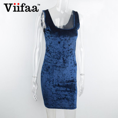 Viifaa Summer Velvet Vest Dress Sexy Women Square Collar Backless Dress Sleeveless Pink Bodycon Casual Dresses