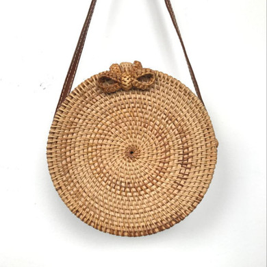 Vietnam Hand Woven Bag Round Rattan Straw Bags Bohemia Style Beach Circle Bag INS Popular
