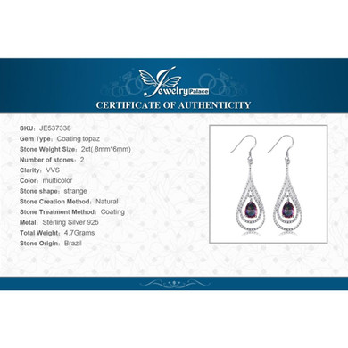 UNIQUE Natural Rainbow Mystic Topaz Earrings Dangle For Women Fashion Pear Genuine 925 Solid Sterling Silver 2016 High Quality