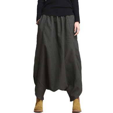 SCUWLINEN 2017 Linen Casual Pants Personality Loose Harem Pants Plus Size Elastic Waist Women's Pants Trousers for Women S10