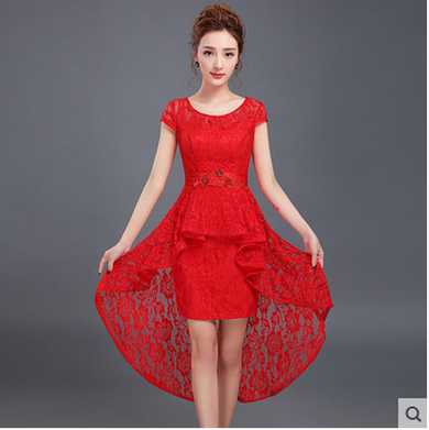 Scoop Neck Lace High Low Cocktail Dress 2017 Elegant Party Dress Short Front Long Back Gowns