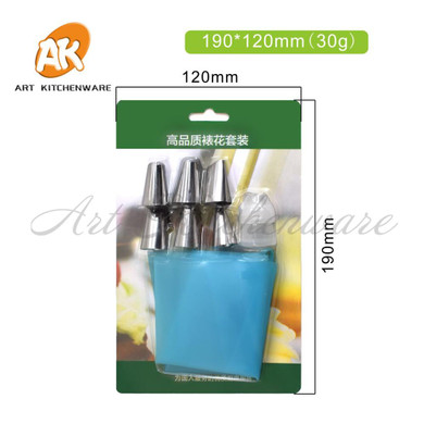 8 PCS/Set Silicone Kitchen Accessories Icing Piping Pastry Bag &amp; 6 Stainless Nozzle Set DIY Cake Decorating Tips Set Bakeware