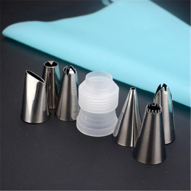 8 PCS/Set Silicone Kitchen Accessories Icing Piping Cream Pastry Bag + 6 Stainless Steel Nozzle Set DIY Cake Decorating Tips Set