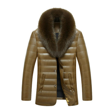 NEW 2017 Winter Top Quality Down Jacket Men Leather Jacket Male Down Coat Jackets Windproof Warm Fox fur collar