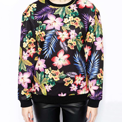 New Europe Women Pullover Vintage Floral Print O Neck Long Sleeve Casual Sweatshirt Tops
