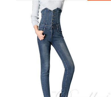 new elastic waist jeans breasted female trousers pencil pants feet pants women plus size 6XL