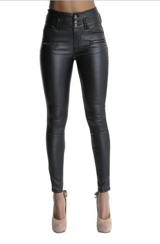 New elastic leather pants zipper solid leggings skinny women full length trousers plus size for women ladies feminino