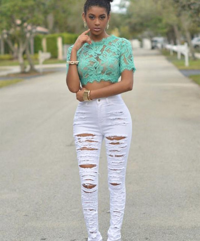 New Designer Denim Women 2017 High Waist Ripped Jeans for Women Skinny Black White Jeans Woman Elastic Slim Jean Female Femme 50