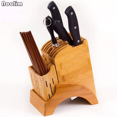 NOOLIM Bamboo Kitchen Knife Holder Multifunctional Kitchen Accessories Storage Rack Tool Holder Wood Knife Stand Knife Rack