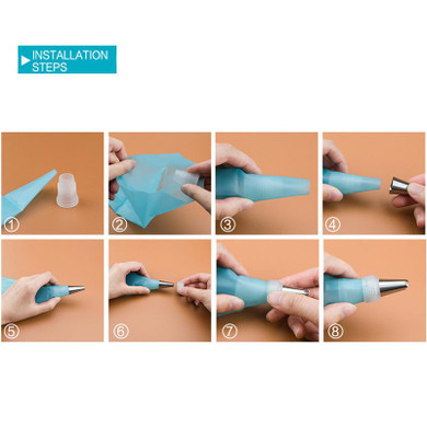 DIY Silicone Icing Piping Cream Pastry Bag With 6pcs Stainless Steel Cake Decorating Nozzles Tool Bakeware 7pcs/set