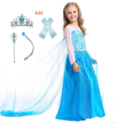 2017 New Custom Anna&amp; Elsa Dress Girl Longer Clothes Kids Baby Girl Clothes Costume Dresses Vestidos Princess Party Dresses