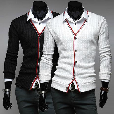 2017 new color placket business casual men's cardigan sweaters splicing 7534