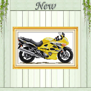 Red motorcycle Yellow home decor paintings counted printed on canvas DMC 11CT 14CT Cross Stitch kits embroidery needlework Sets