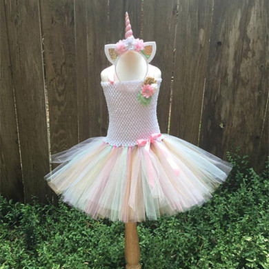 Rainbow Pony Unicorn Tutu Dress Girl Kids Christmas Halloween Costume Fancy Baby Girl Birthday Party Dresses With Headband 1-14Y