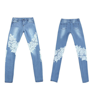 Lace Jeans Women 2017 Ladies Floral Embroidery Jeans Casual Hollow Out Womens Denim Skinny Pencil Pants Streetwear Clubwear XXL