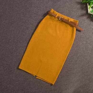 Knitting wool skirts Korean skirt package hip was thin waist skirts slit skirt with belt 2016 fashion new style