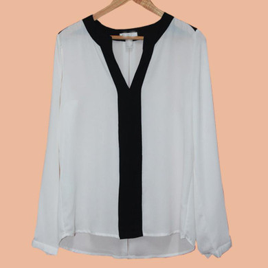 Big Sale Long Sleeve Chiffon Blouses For Women Deep V-neck Patchwork Blouses Shirts Summer Casual Women Tops