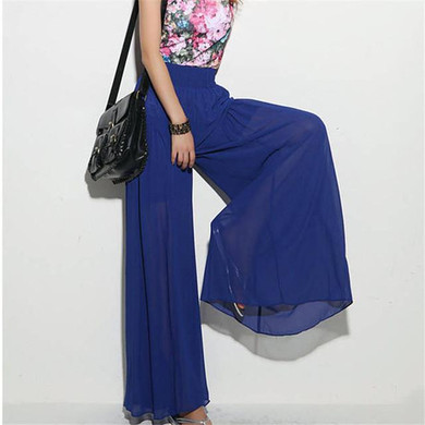 2017 Lady Wide Leg Chiffon High Waist Pants Long Loose Culottes Trousers J612