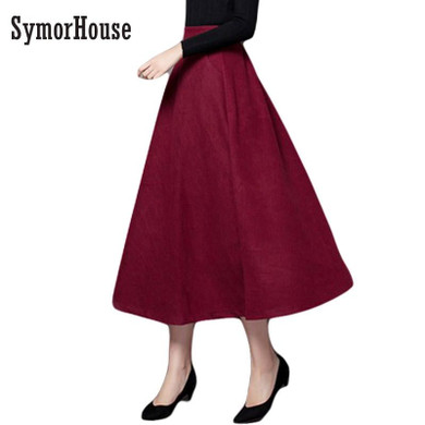 2017 lady jupe elegant Autumn Winter A-line Skirt Femininos Saias High Waist Women Long Warm Women Skirt Woolen feminina