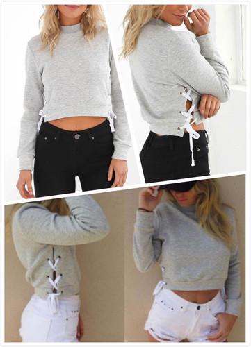 2017 Korean Sexy Women Long Sleeve Solid Crewneck Pullover Hoody Ladies Casual Female Crop Tops Autumn Spring Warm Sweatshirts