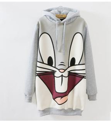 2017 KOPO Woman cartoon rabbit long Hooded Fleece sweatshirt women winter print Hoodies Patchwork Casual Winter Loose Hoodies