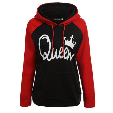 2017 KING Queen Crown Print Unisex Men Women Autumn Hoodies Slim Sweatshirt for Couple Lovers Winter Patchwork Hooded Pullovers