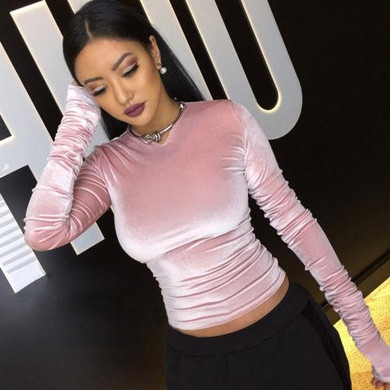 Stylish Women clothes Casual Long Sleeve Slim V-neck solid Blouses Casual pullover Velvet Shirts one pieces