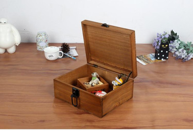 Stylish Vintage Wooden Box Wooden box with Lock Jewelry Treasure Chest Case Organizer Manual Wood Box Desktop Storage Box 0.85KG