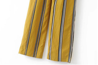 Stylish Striped print Yellow Wide Leg Pants 2017 New Woman Vintage Elastic Waist Full length Trousers Femme Casual loose Pants