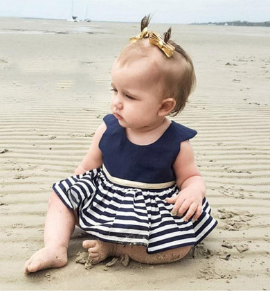Striped baby clothes dress Newborn Baby Girls Party Princess Pageant Tutu Dress Kid Toddler Navy Blue Dress