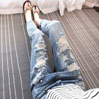 Street Style 2016 New Fashion Women Jeans Ripped Holes Harem Pants Beading Jeans Slim Vintage Boyfriend Jeans For Women B313 Street Style 2016 New Fashion Women Jeans Ripped Holes Harem Pants Beading Jeans Slim Vintage Boyfriend Jeans For Women B313