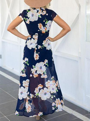Chicnico Fashion Deep V Plunge Floral Print Dress