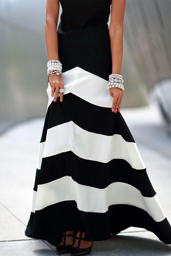 Chicnico Fashion Black White Striped Tank Maxi DressChicnico Fashion Black White Striped Tank Maxi Dress
