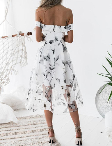 Chicnico Elegant Off Shoulder Floral Printed Long Maxi Dress