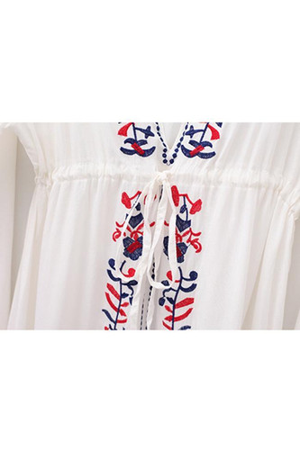 Chicnico Duplicate Embroidery White Beach Dress Cover Up