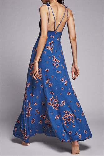 Chicnico Deep V Floral Printed Halter Maxi Dress