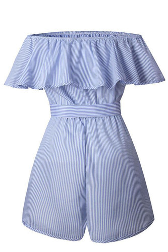 Chicnico Cute Striped Off Shoulder Short Jumpsuit