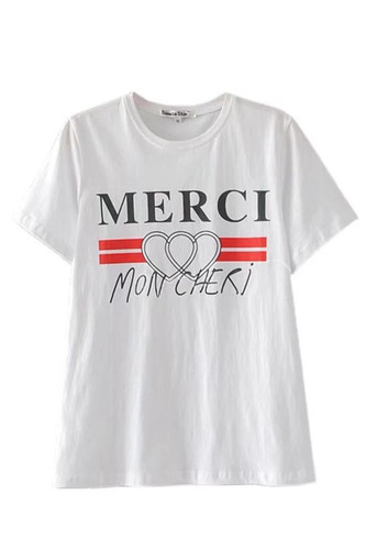 Chicnico Cute Letter Printed White Tee