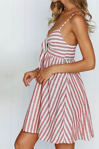 Chicnico Cute Bow Tie Front Striped Braced Dress