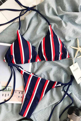 Chicnico Come With Me Multi color Striped Bikini Set
