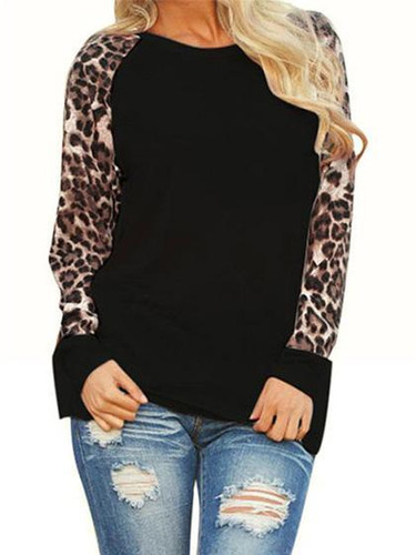 Chicnico Casual Spliced Leopard Print Top