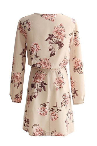 Chicnico Casual Floral Printed V Neck Long Sleeve Mini Dress
